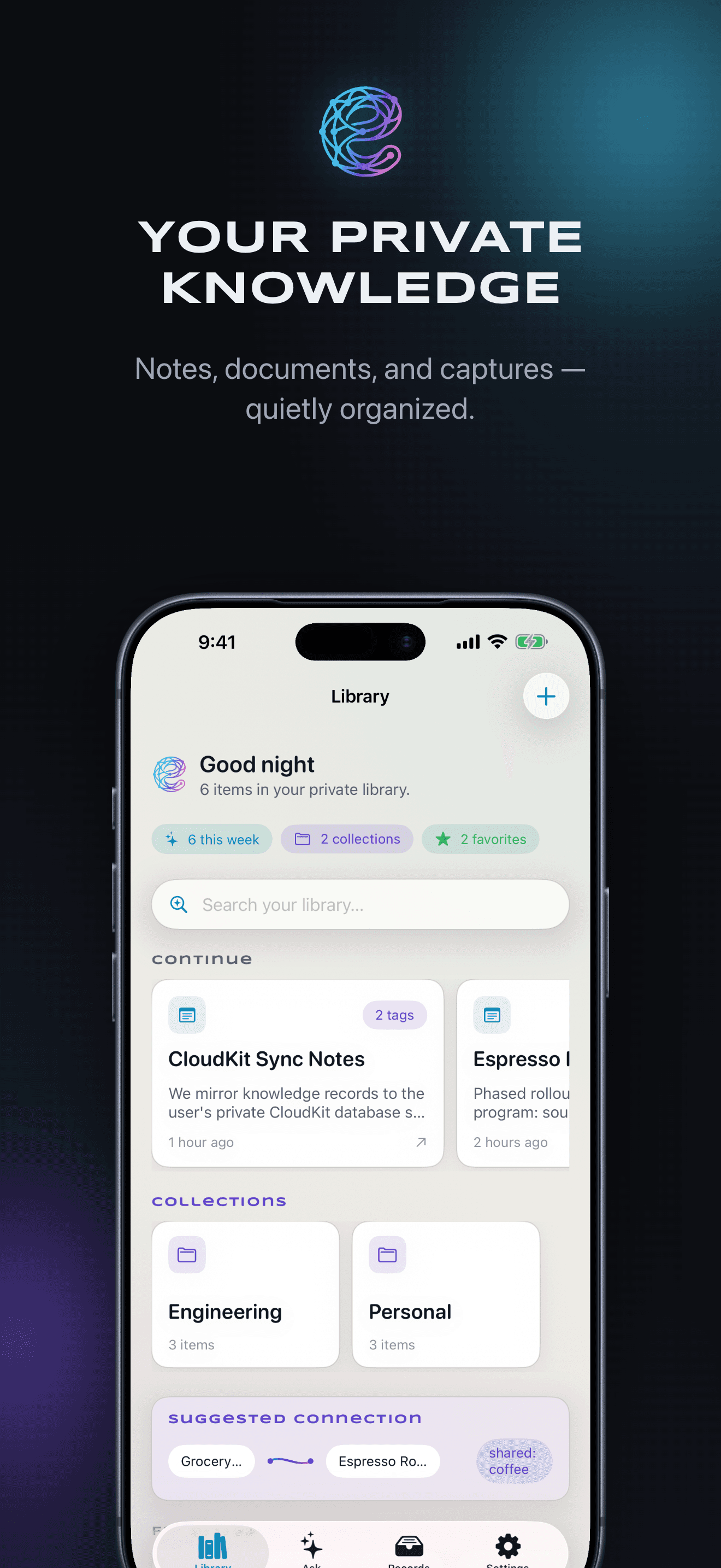 Engra — Library screen